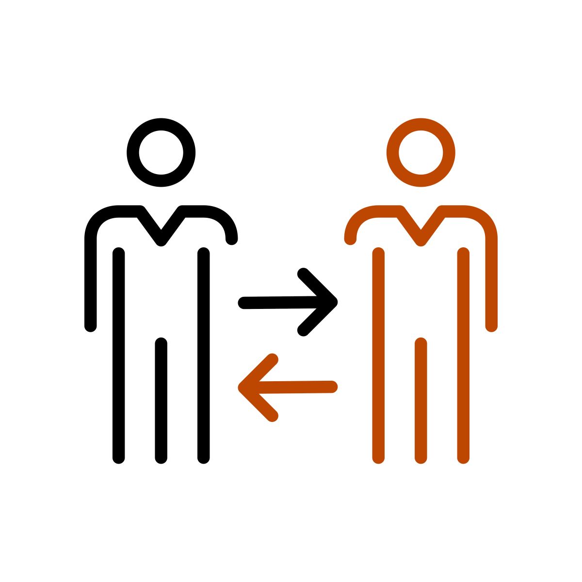 Line drawing of two figures working in harmony together