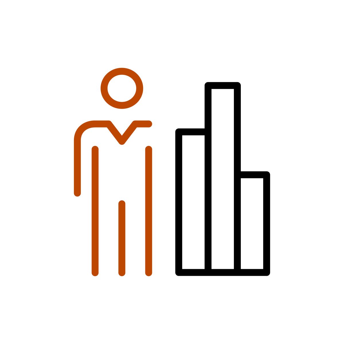 Line drawing of a figure next to a graph